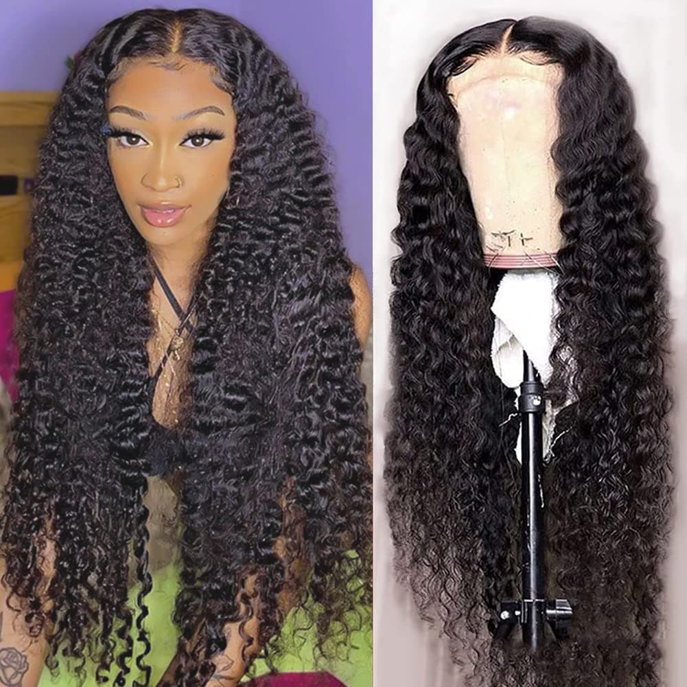 Lace Front Wigs Human Hair Deep Wave 4x4 Lace Closure Wigs Human Hair Wigs for Black Women Human Hair Lace Front Wigs Pre Plucked with Baby Hair Natural Color (12 Inch)