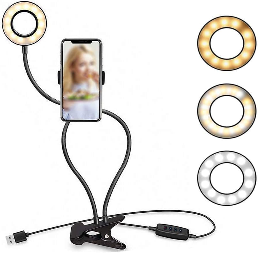 Selfie Ring Light with Cell Phone Holder, Social Media Influencer Live-Streaming Phone Mount and Light Kit，for Live Stream Makeup LED Circle Light 3 Light Mode & 10 Level USB