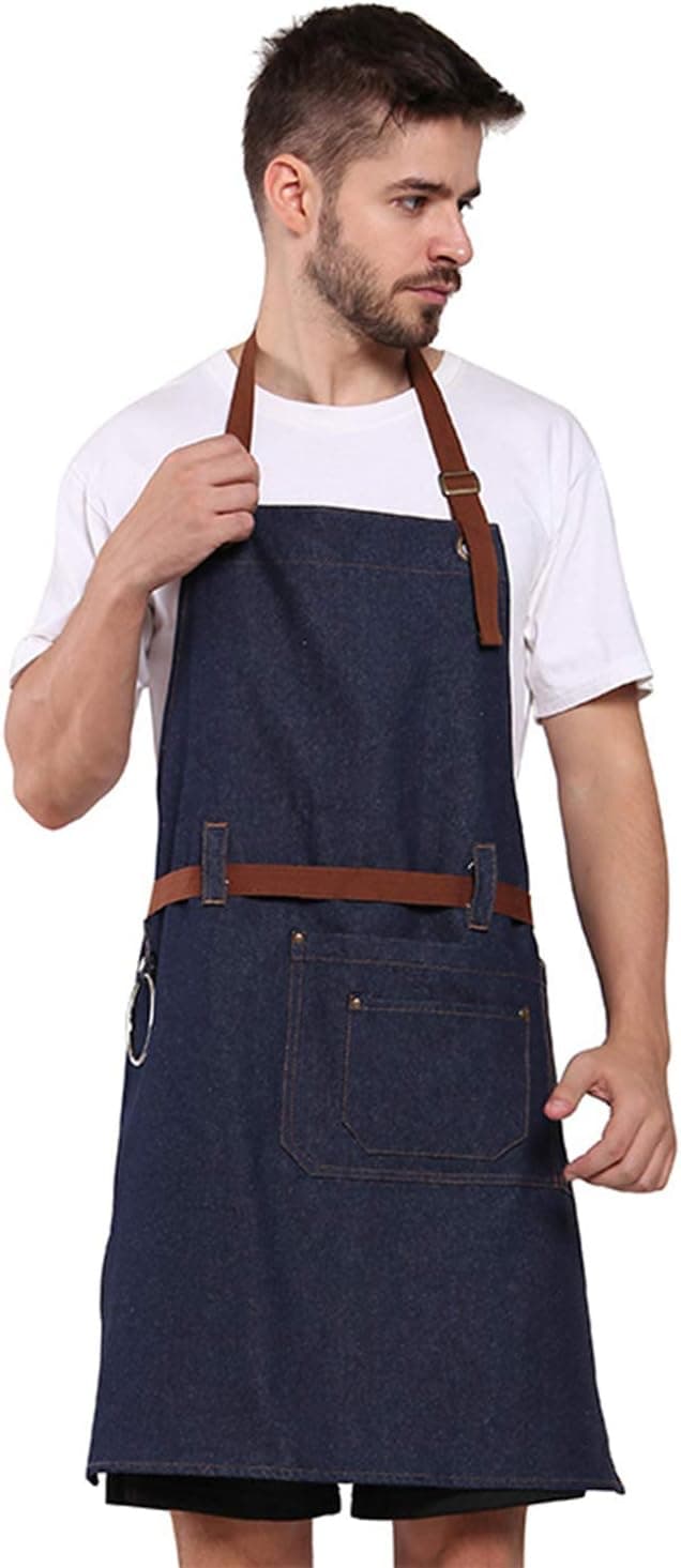 Alice&Cherry Unisex Denim Jean Apron with 2 Convenient Tool Pockets for Men and Women - Adjustable Neck Strap - Quick Release Buckle and Towel Loop (Blue)