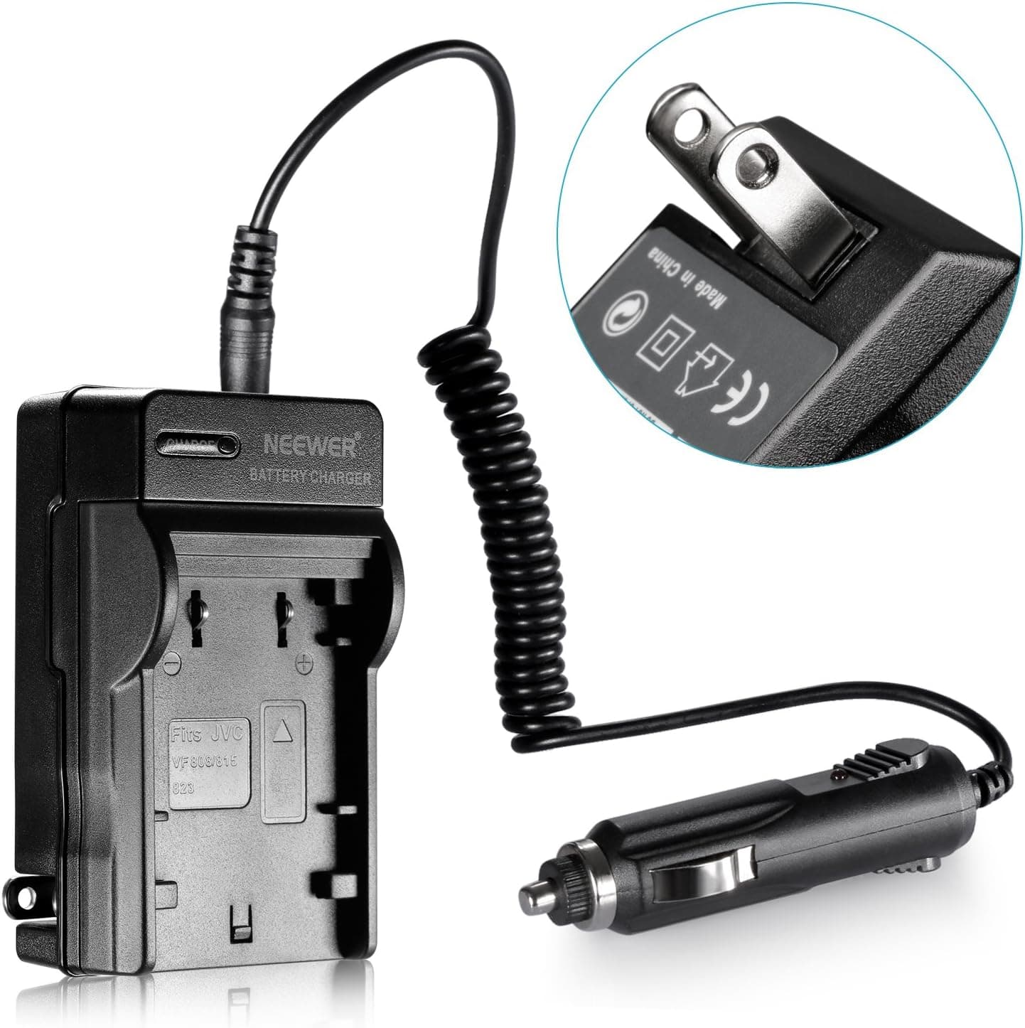 Neewer AC Wall Charger with Car Charger for JVC BN-VF808, BN-VF808U, BN-VF815, BN-VF815U ,BN-VF823, BN-VF823U Battery, Compatible with JVC GZ-HD3 HD7 HD7US MG130 MG130US MG155 MG157US MG255 MG255US MG275 MG275E MG360 MG555 MG555US MG575 GR-D750 D750E D750US D770 D770E D770VS D770U D771US D775 D775U 790US D796 D796US D750 D750E D750US