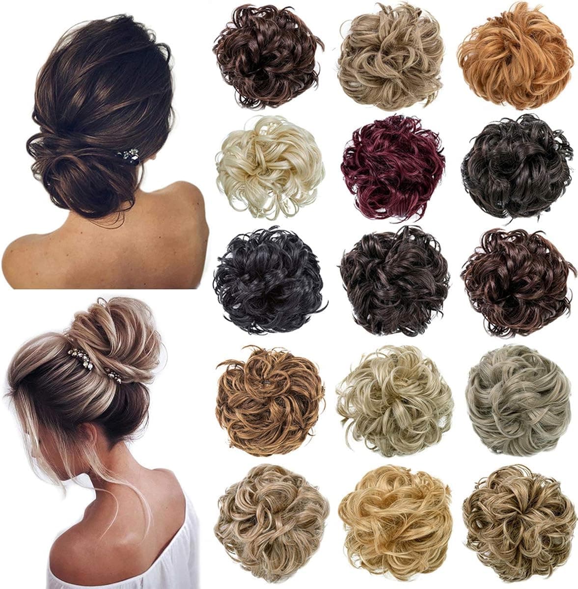 XBwig Messy Bun Hair Extensions Wavy Curly Donut Scrunchie Chignons Hair Piece Synthetic Updo Wig Hairpiece