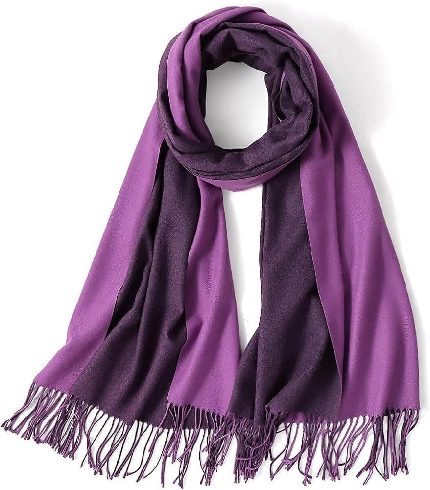 LEMZONE Women's Cashmere Feel Winter Scarf 2 Tone Large Pashmina Shawls and Wraps
