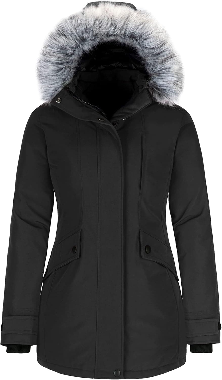 Wantdo Women's Down Jacket Water Resistant Warm Winter Parka Long Puffer Coat with Fur Hooded