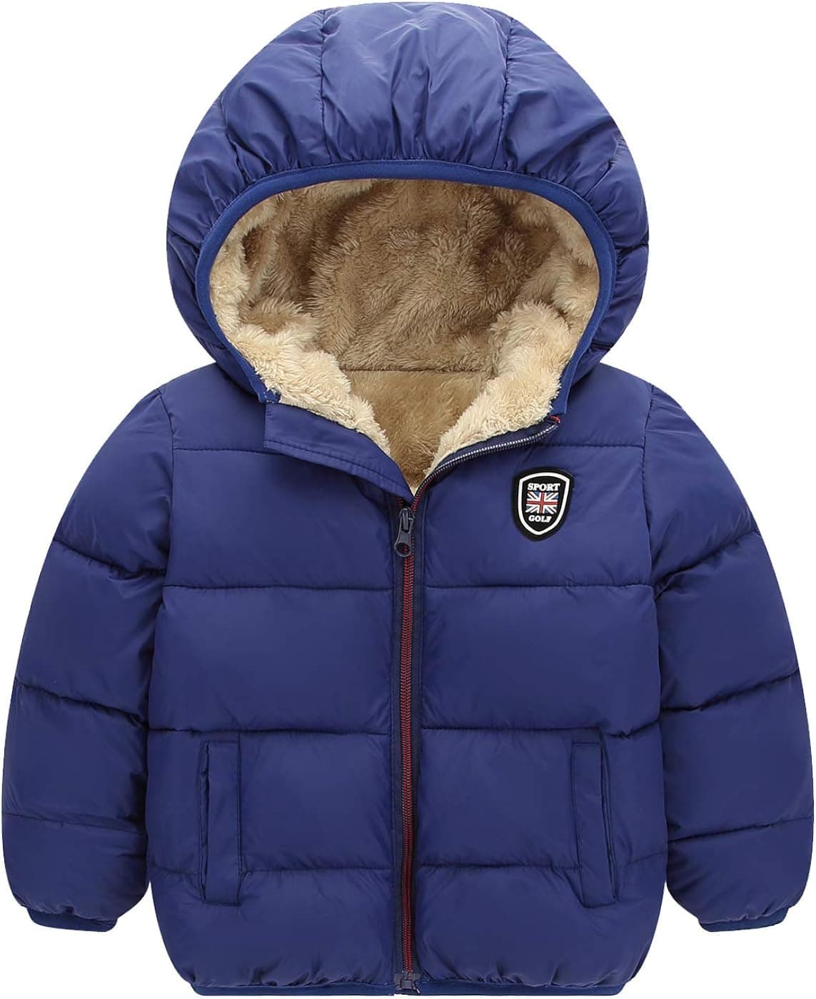 Happy Cherry Boys Girls Hooded Down Jacket Winter Warm Fleece Coat Windproof Zipper Puffer Outerwear 2T-6T