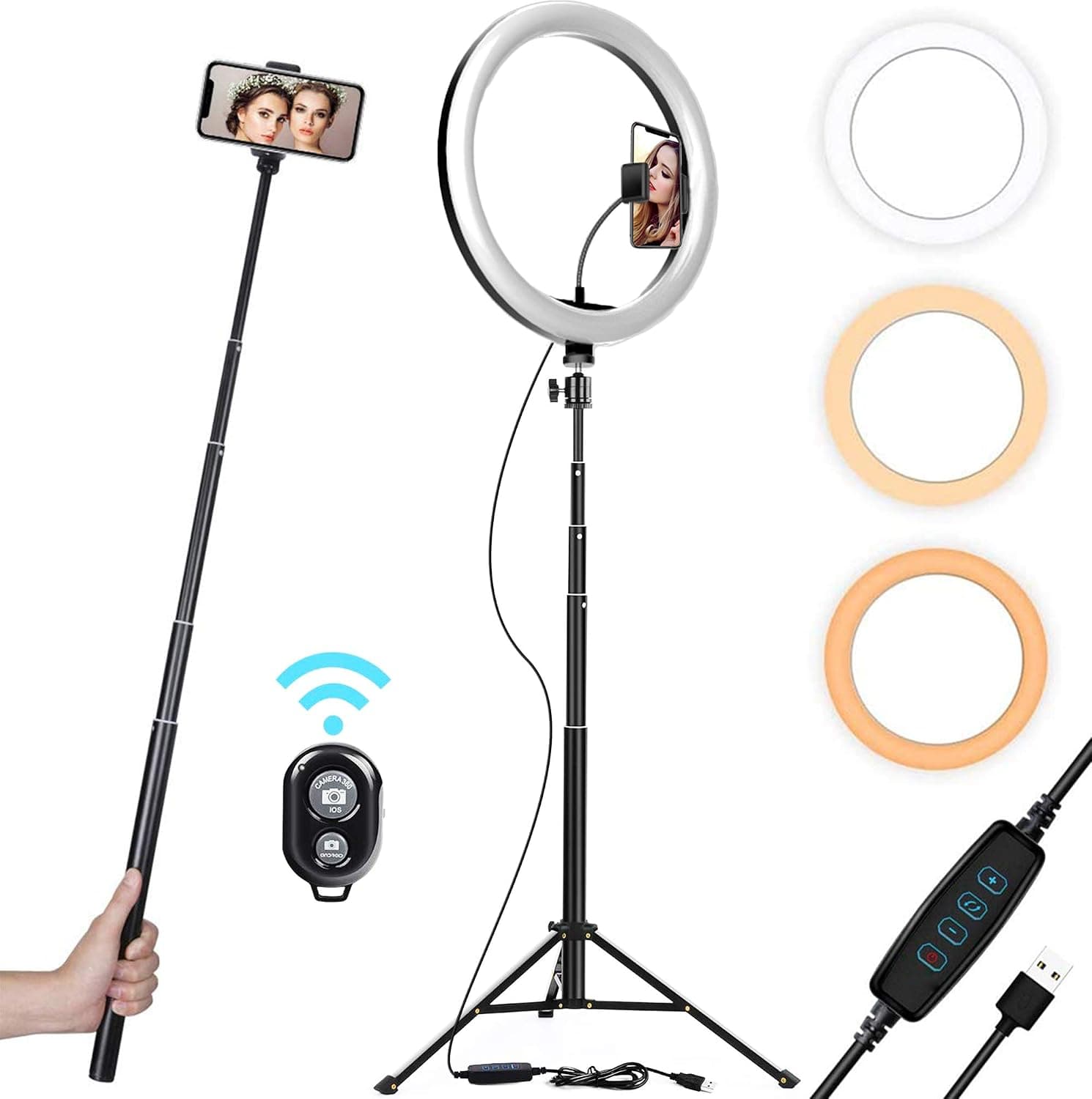 10" Selfie Ring Light with Tripod Stand & Cell Phone Holder for Live Stream/Makeup | Dimmable Mini Floor Table Camera Ringlight for YouTube TikTok Video/Photography