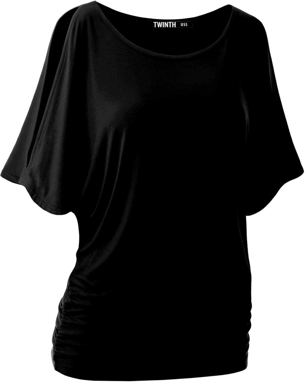 DOUBLJU Womens Short Sleeve Cut Off Shoulder Dolman Tunic Top
