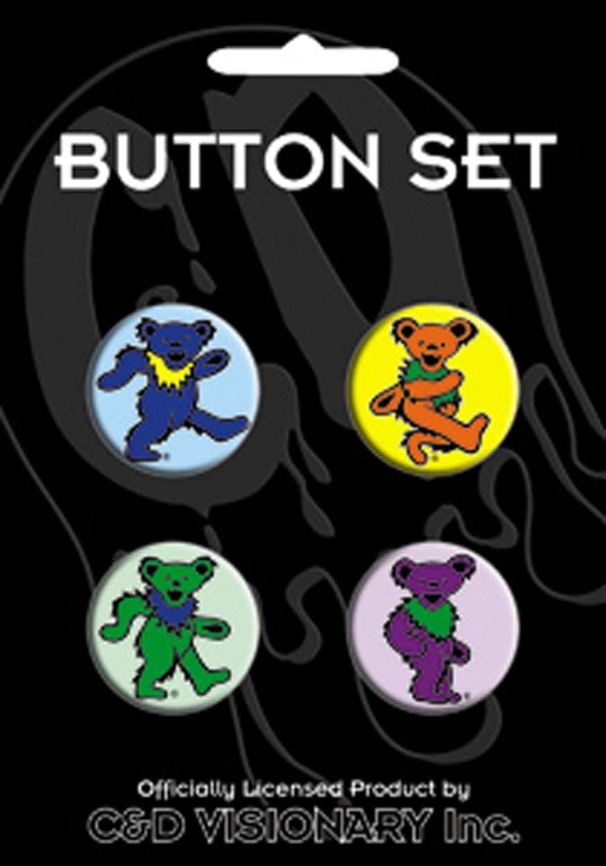 C&D Visionary Licenses Products Grateful Dead-Orange Bear Assorted Artworks 1" Button Set, 4-Piece