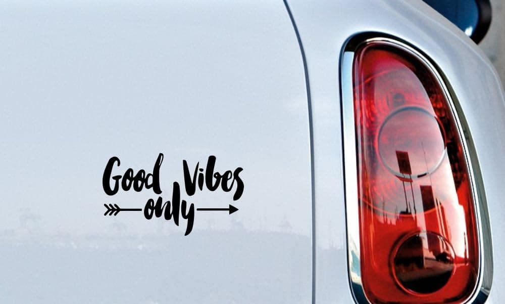 Text Good Vibes Only Arrow Car Die Cut Vinyl Decal Bumper Sticker for Car Truck Auto Windshield Wall Window Ipad Tablet Macbook Laptop Computer Home Custom and More (Black)