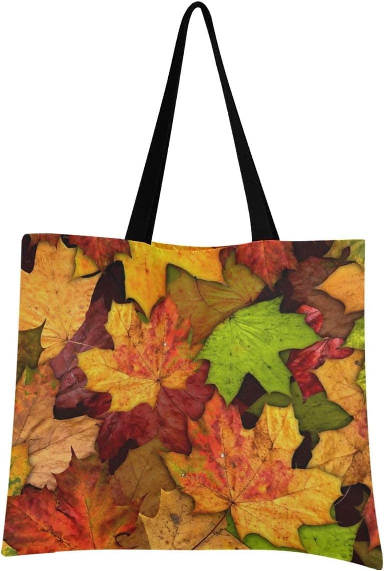 CaTaKu Autumn Maple Orange Canvas Tote Bag Grocery Shopping Cotton Canvas Tote Bag Shoulder Bag