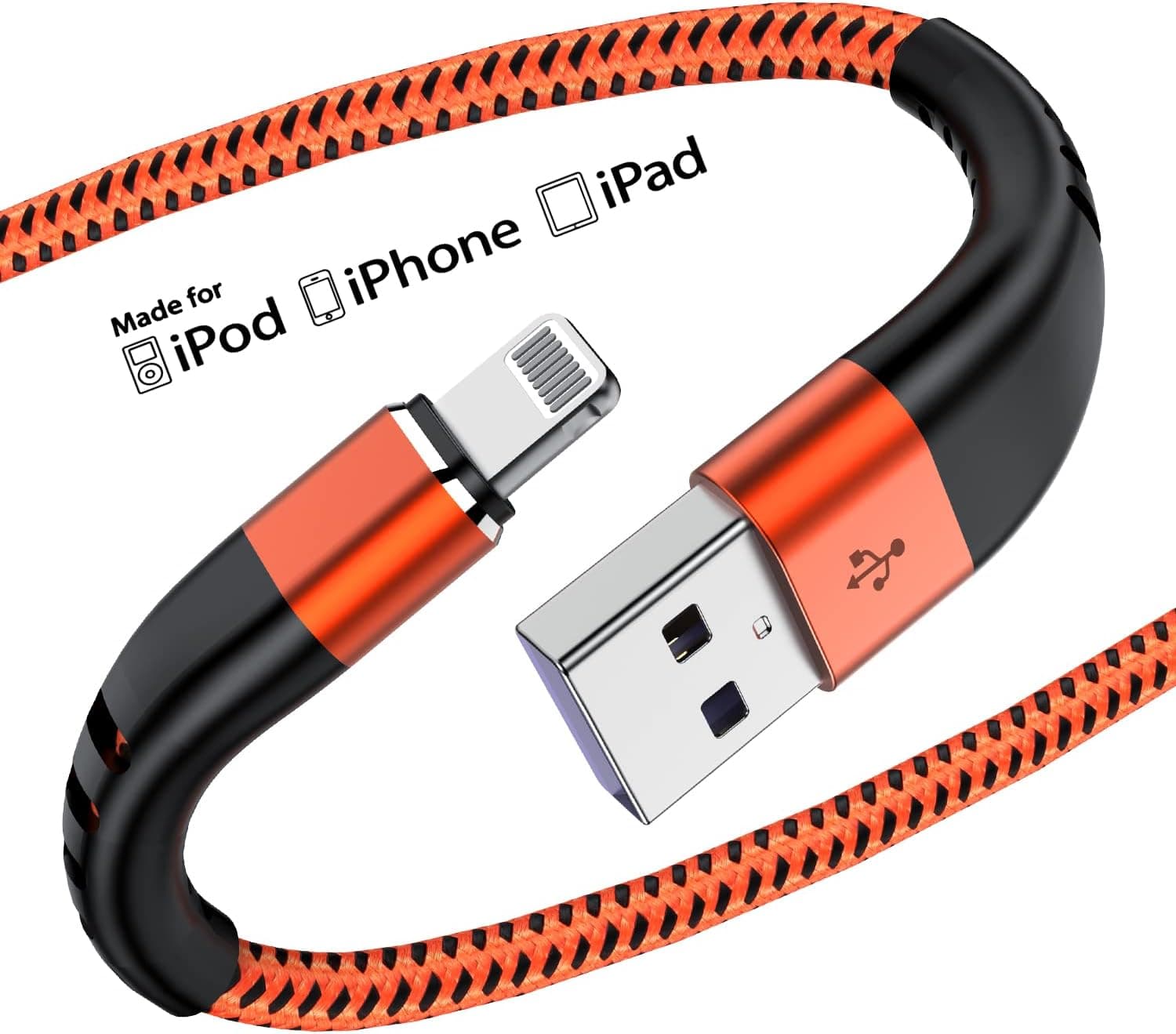 Apple MFi Certified 3 Pack iPhone Charger 6ft, Essri Long Lightning Cable Strong Nylon Braided Charging Cable 6 Foot, Fast iPhone USB Cord for Apple iPhone11/ X/XS/XR/8/7/6/5S/SE/iPad Mini Air（Orange）