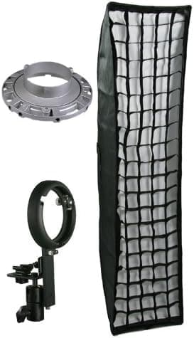 ePhoto Large Off Camera Strip Softbox Soft Box 13" x 56" & Honeycomb Grid Beehive for Both Bowen Strobe or Nikon Canon Portable Flash Mount LBW35140GD