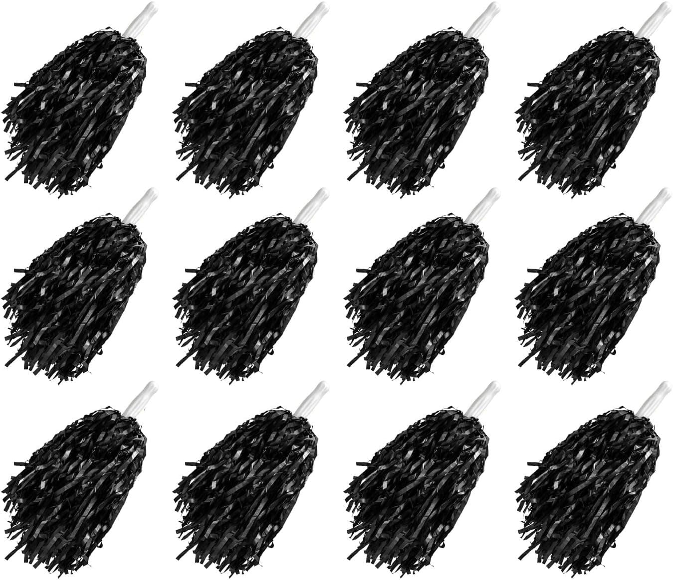 Vumdua 12 Pcs Cheerleading Pom Poms, Plastic Cheerleader Pompoms for Sports, Dance, Party, Team Spirit Cheering (Black)