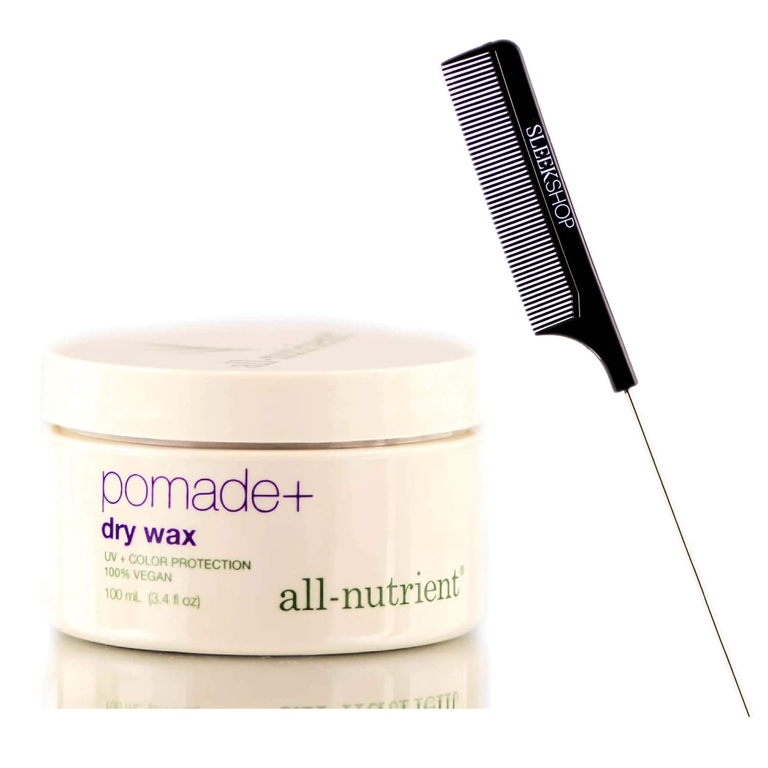 All-Nutrient Pomade + Dry Wax, Firm Hold Creamy Hair Wax (w/ Sleek Comb) UV+ Color Protection, 100% Vegan (3.4 ounce size)