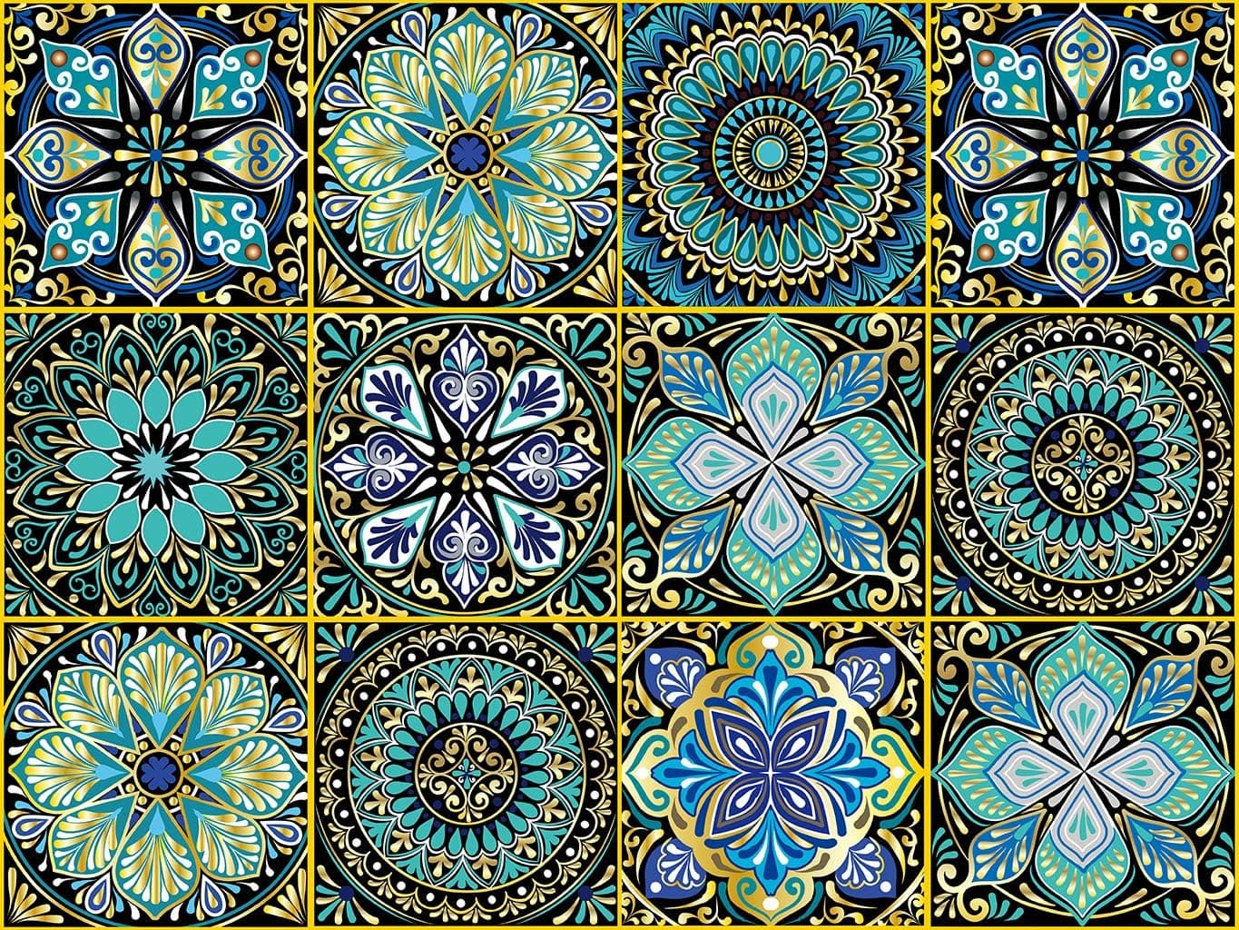 Mandala 24 Pcs 6x6 Inch Decorative Tile Stickers，Peel and Stick Adhesive Tile Stickers，Backsplash Tile Stickers，Staircase，Home Decor，Furniture Decor