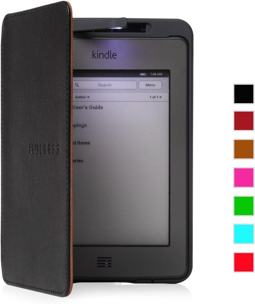 Mulbess - Amazon Kindle Touch Lighted Genuine Leather Case Cover with Built-in-led Light (Black)