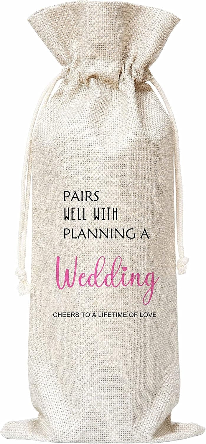 Pairs Well With Planning A Wedding Wine Bag, Gift for Wedding Planning，Wedding Officiant, Wedding Host,Wedding Moderator，Burlap Bag – 1 Pc(wed 003)