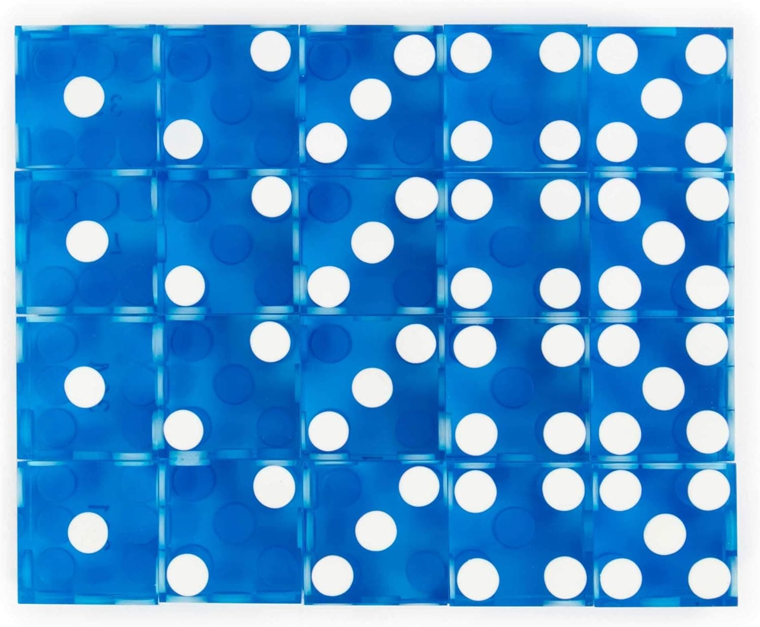 Brybelly Precision Casino Dice, 20-Pack - 4 Full Sets of 5 Dice - Grade AAA Craps Dice with Sharp Razor Edges and Matching Serial Numbers Per Set (Blue)