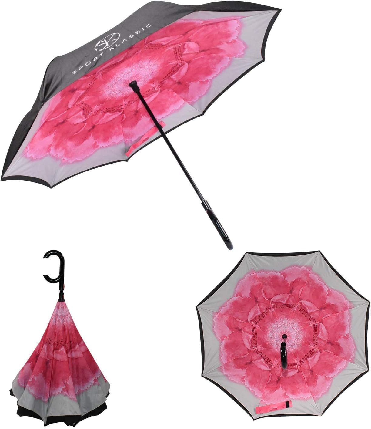 Pink Rose Umbrellas for Women Double-Layered Protection Upside Down with C Handle | Auto Close Manual Opens
