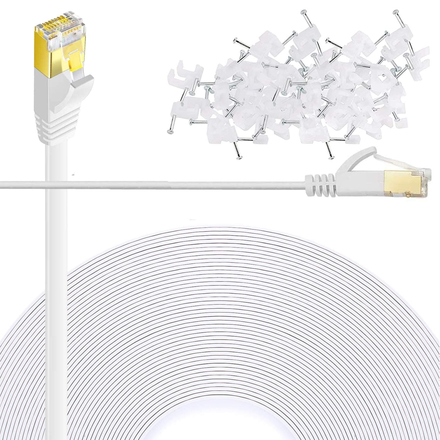 Cat 6 Ethernet Cable 25 FT Flat Internet Network Cables with Cable Clips Short Cat6 Ethernet Patch Cable with Snagless Rj45 Connectors White Computer LAN Cable（25FT）…