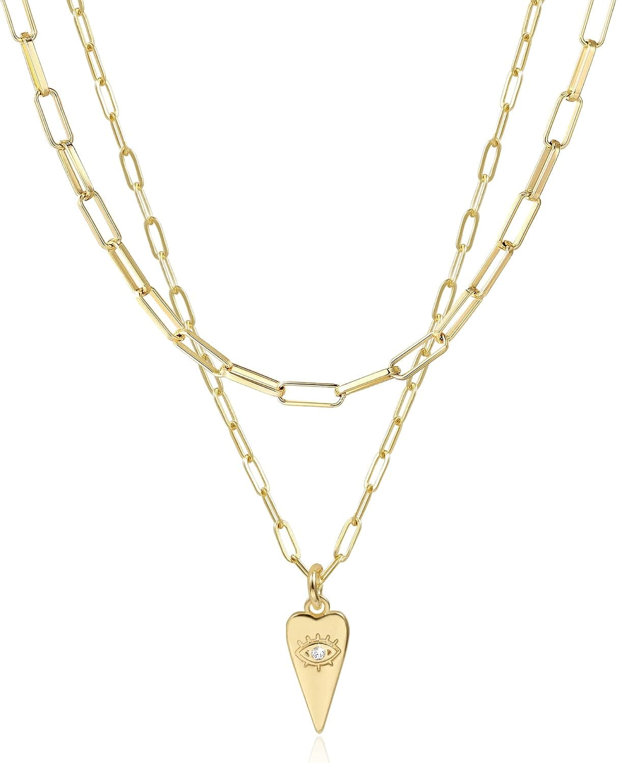 14K Gold Plated Layered Necklaces for Women Gold Papaer Clip Chain Layering Necklaces with Cross Pendant