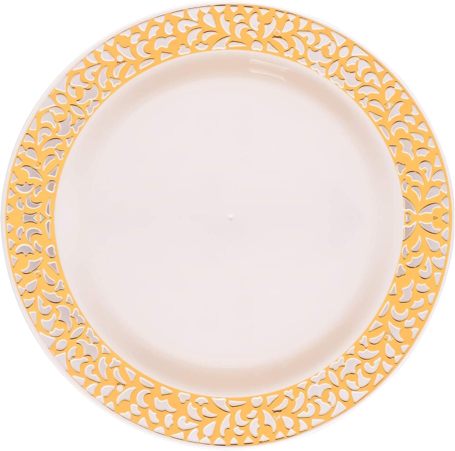 Pierced Collection Lace Ivory Plate with Gold Cutout Design Set of 10