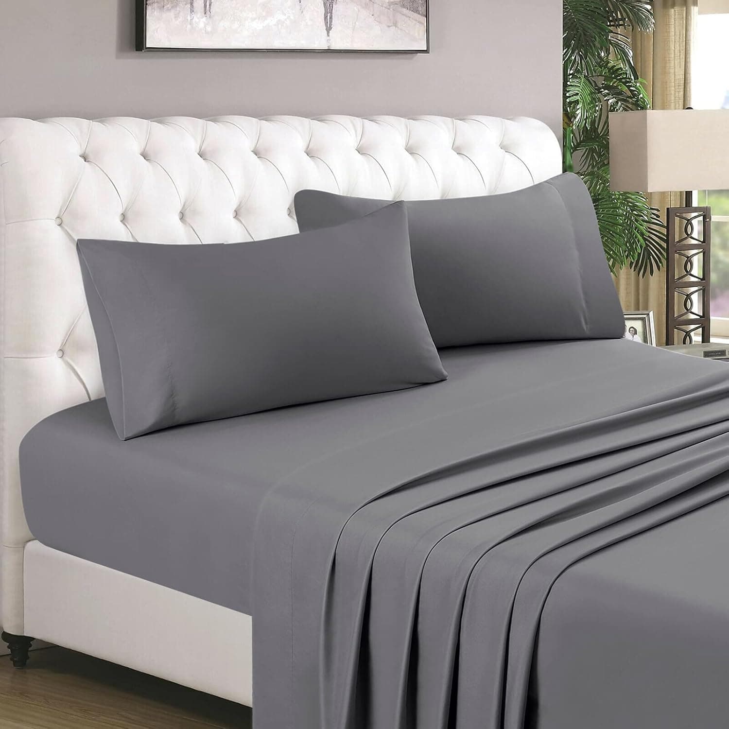 HOMEIDEAS 4 Piece Bed Sheets Set (Queen, Gray), 1800 Bedding Soft Brushed Microfiber Luxury Sheets, Deep Pockets, Easy Care, Wrinkle & Fade Free