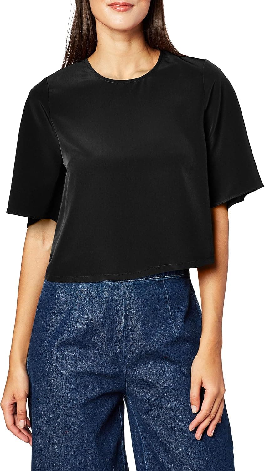 PARIS SUNDAY Women's Bell Sleeve Top Shirt, Black, XS