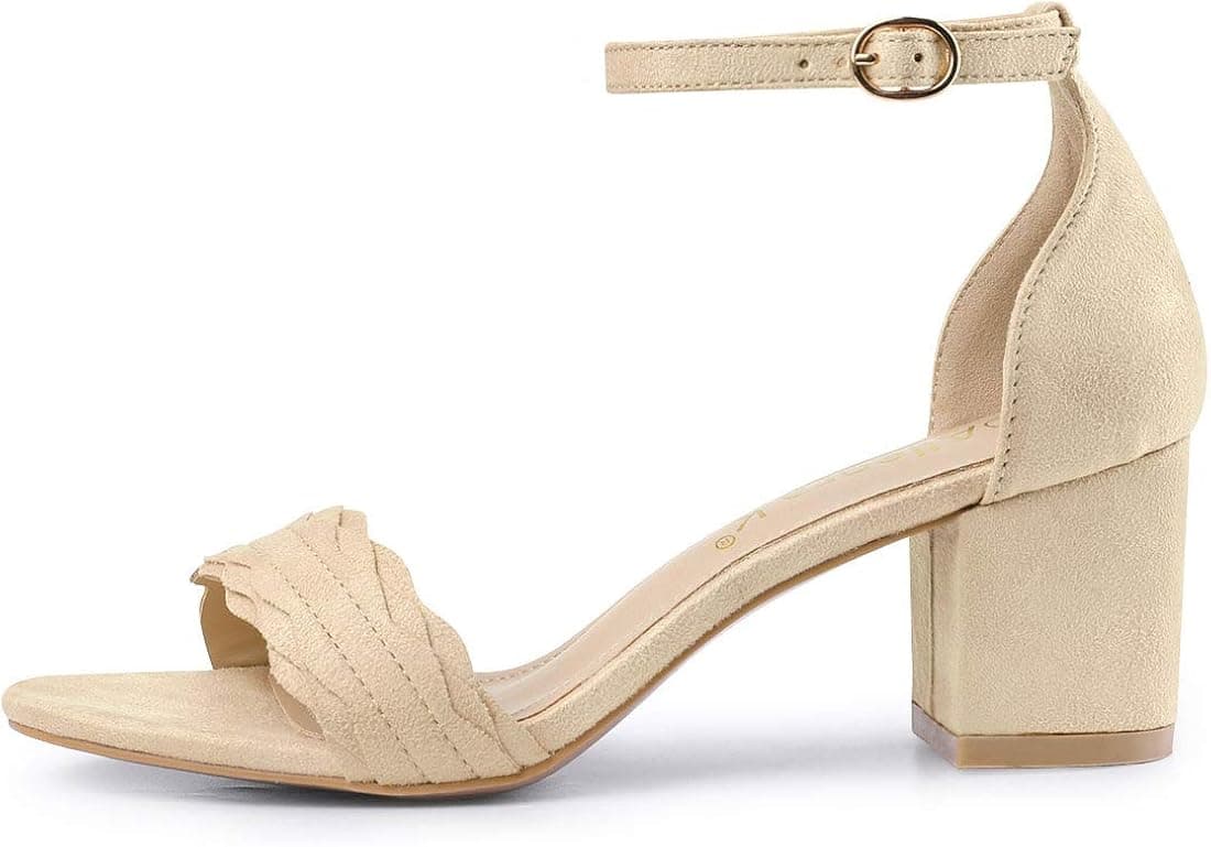 Allegra K Women's Buckle Ankle Strap Beige Low Block Heel Sandals - 7.5 M US