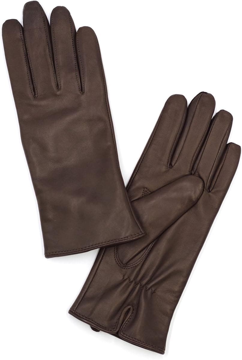 Harssidanzar Womens Luxury Italian Nappa Leather Gloves Vintage Finished Cashmere Lined, Brown, L