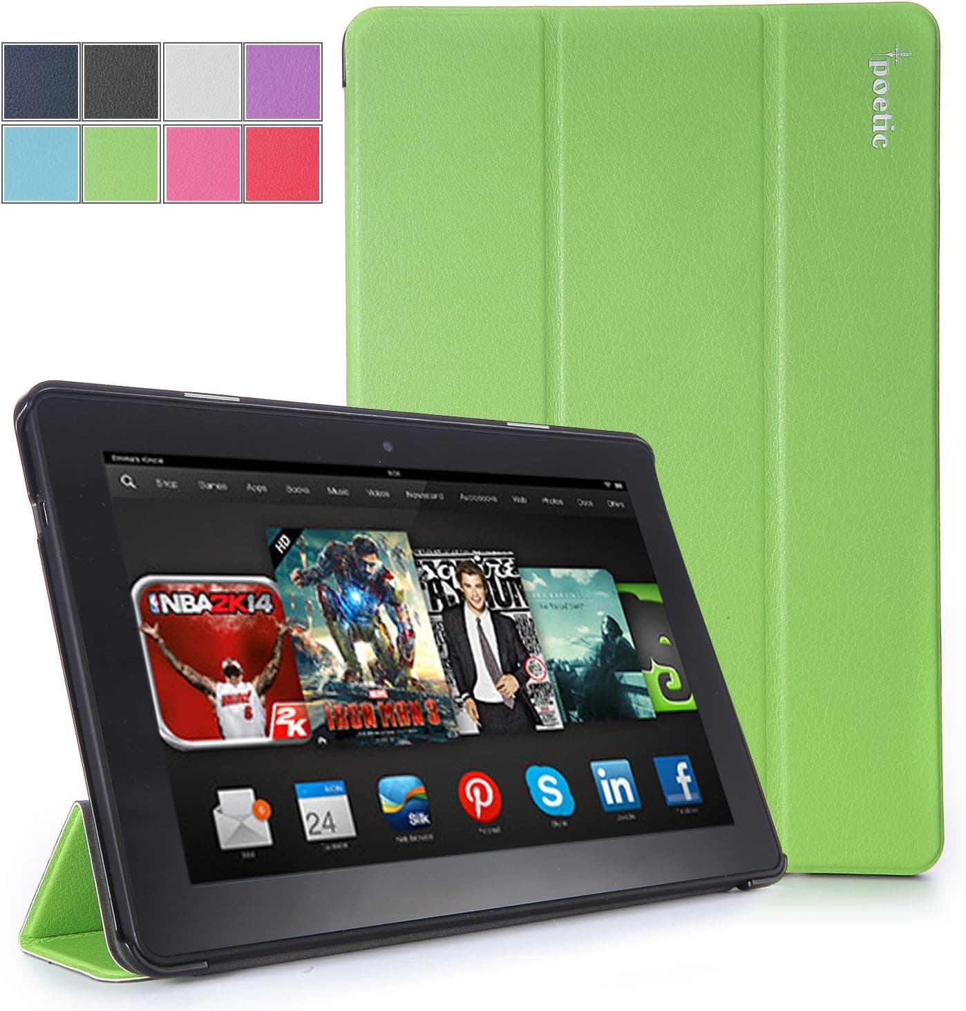 Kindle Fire HDX 8.9 Case - Poetic Kindle Fire HDX 8.9 Case [Slimline Series] - [Lightweight] [Ultra-slim] PU Leather Slim-Fit Trifold Cover Stand Folio Case for Amazon Kindle Fire HDX 8.9 (2013) Green (3 Year Manufacturer Warranty From Poetic)