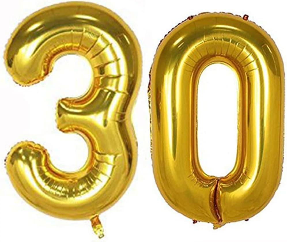 40inch Gold Foil 30 Helium Jumbo Digital Number Balloons, 30th Birthday Decoration for Women or Men, 30 Year Old Birthday Party Supplies