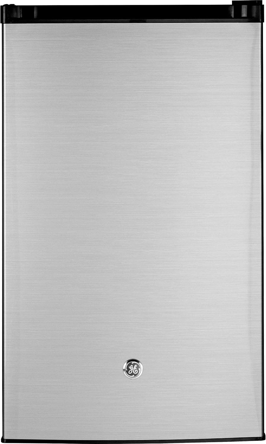 GE Mini Fridge With Freezer | 4.4 Cubic Ft. | Single-Door Design With Glass Shelves, In-Door Can Rack & Small Freezer | Small Refrigerator Perfect for the Garage, Dorm Room, or Bedroom | Clean Steel
