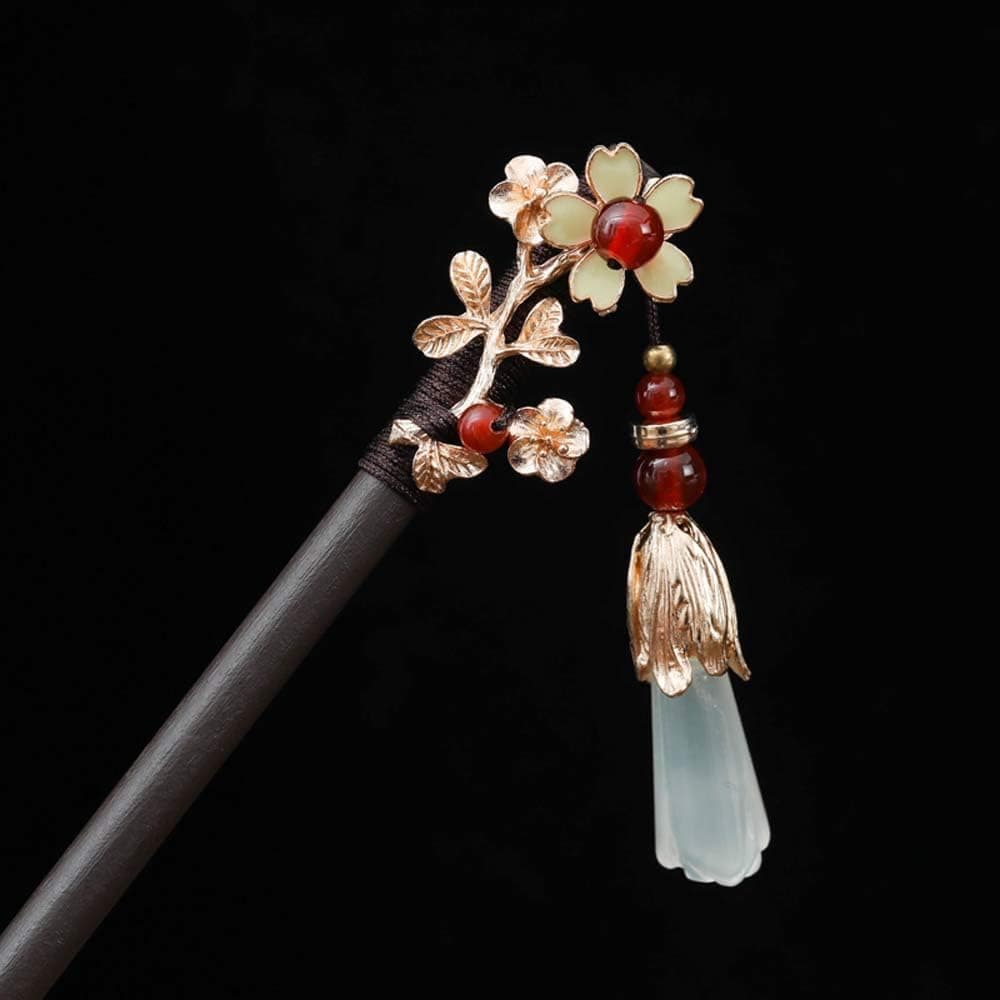 Hair Stick Wooden Hair Accessories, Chinese Retro Hairpins Flower Decor, Hair Sticks Vintage Chinese Hair Chopstick Retro Hair Fork(Golden Flower)