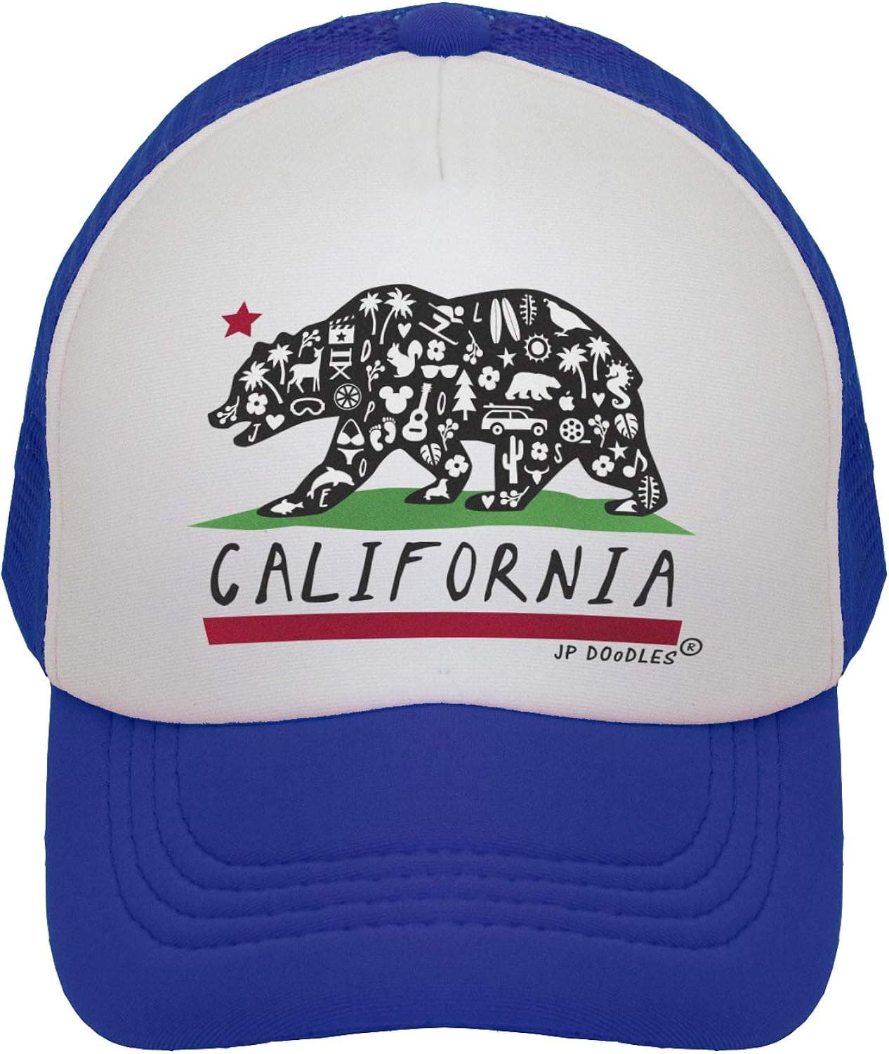 JP DOoDLES California Bear Flag Hat Kids Trucker Hat. Baseball Mesh Back Cap fits Baby, Toddler and Youth