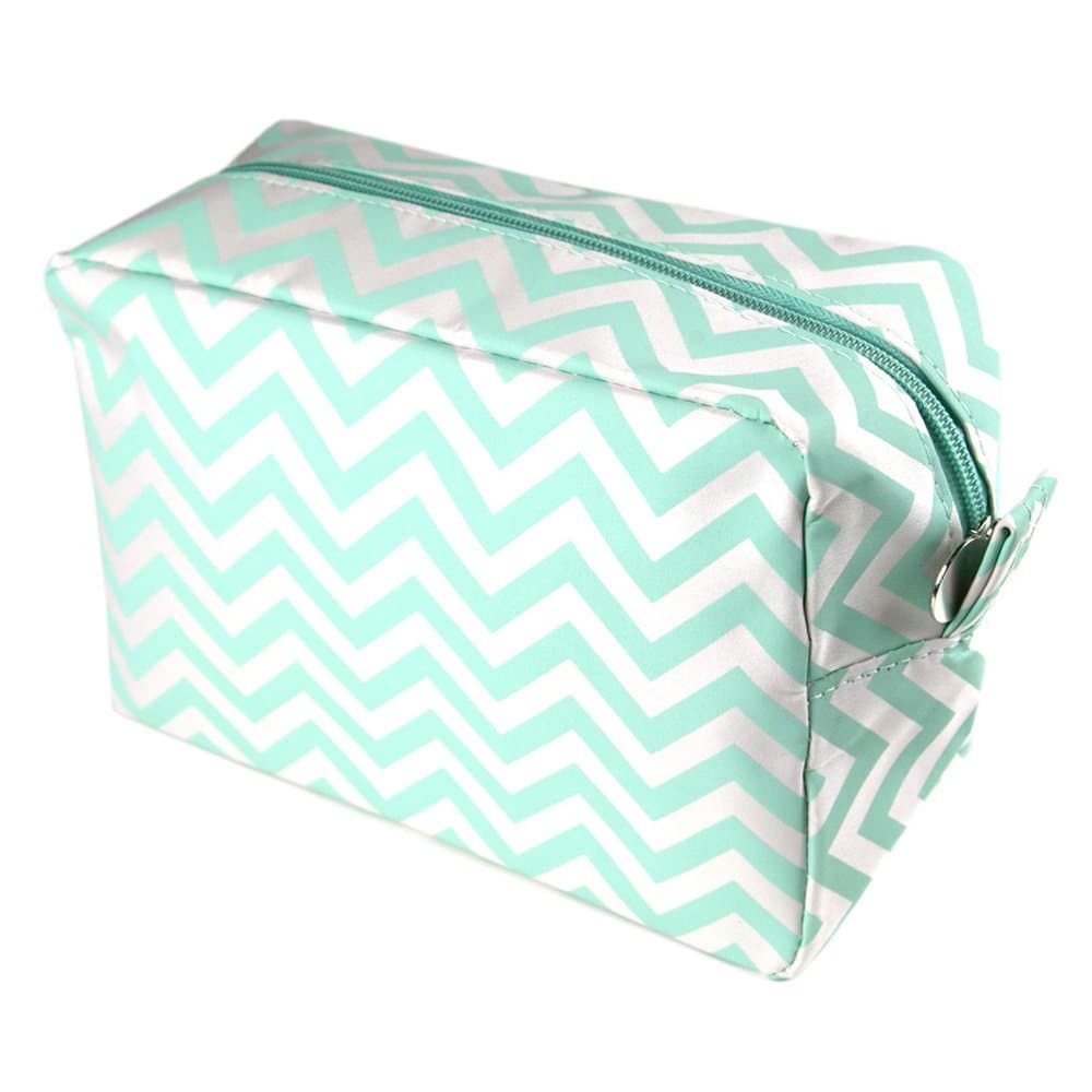 Chevron Make-Up Cosmetic Tote Organizer Spa Travel Bag (Mint)