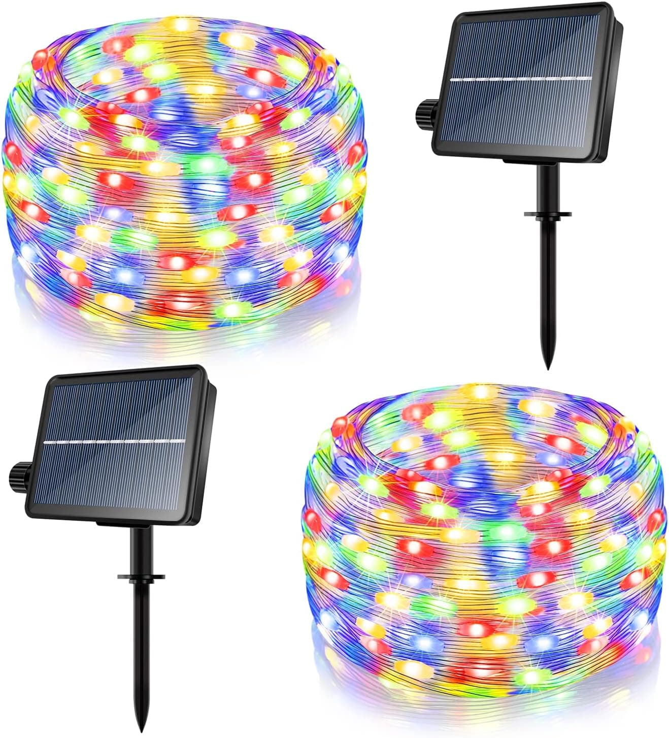 Ollny Solar String Lights Outdoor 2PCS Each 240LED 80FT 8Modes IP67 Waterproof, Solar Fairy Lights with Timer Memory for Patio Garden Fence Christmas Decorations, Multicolor