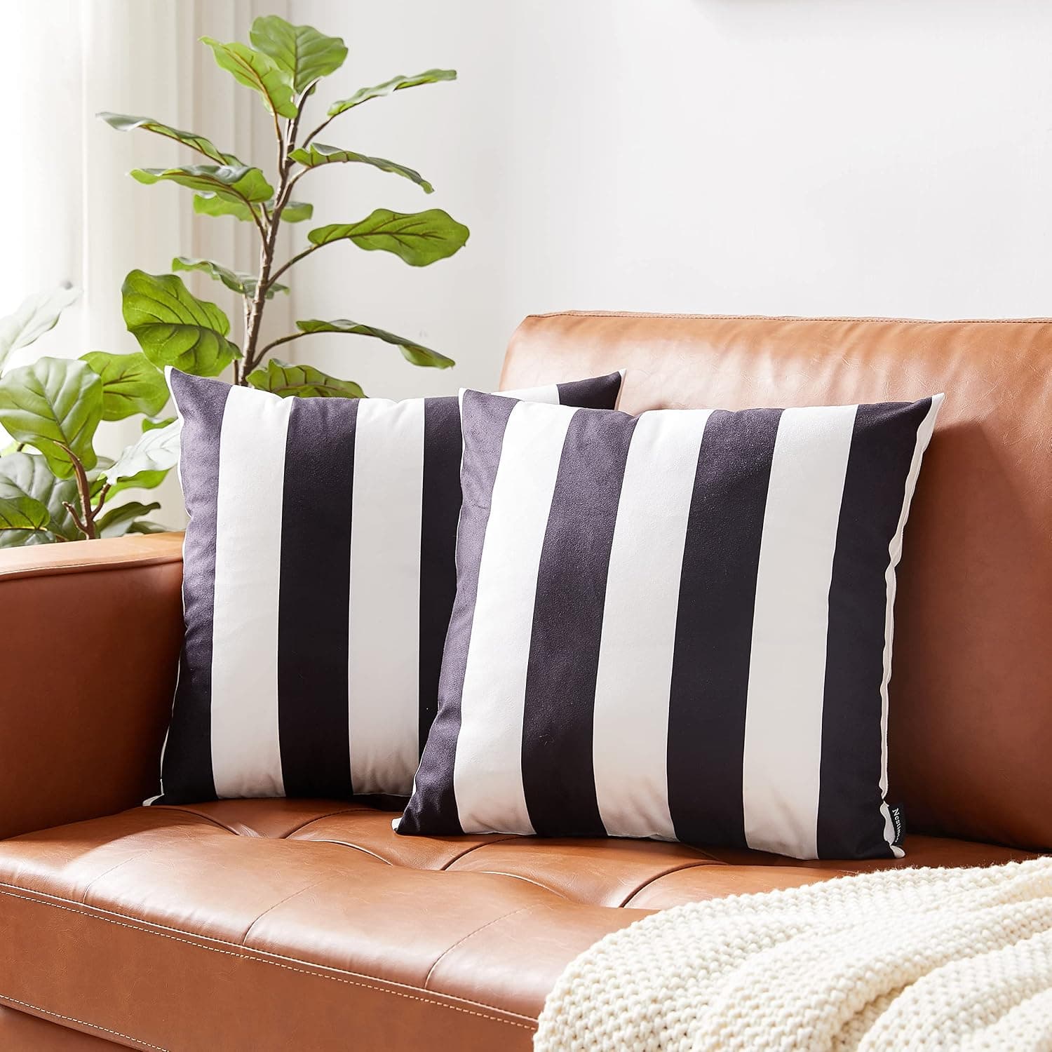 Nestinco Set of 2 Striped Pillow Covers Black and White Square Decorative Throw Pillow Covers 20 x 20 inches for Sofa Couch Bed Decor
