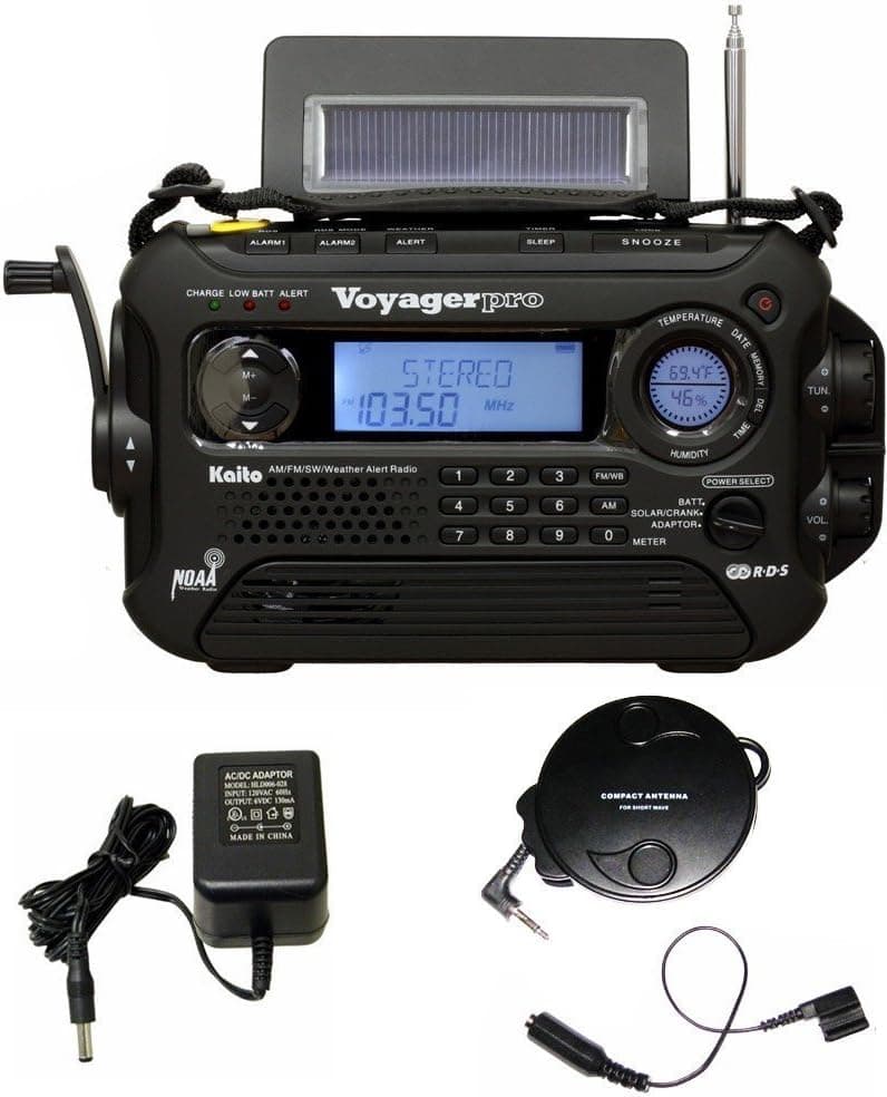 KA600 Black Solar/Crank AM/FM/SW NOAA Weather Radio, Bonus AC Adapter/Charger, Bonus Reel Antenna, 5-LED Reading lamp, 3-LED Flashlight …