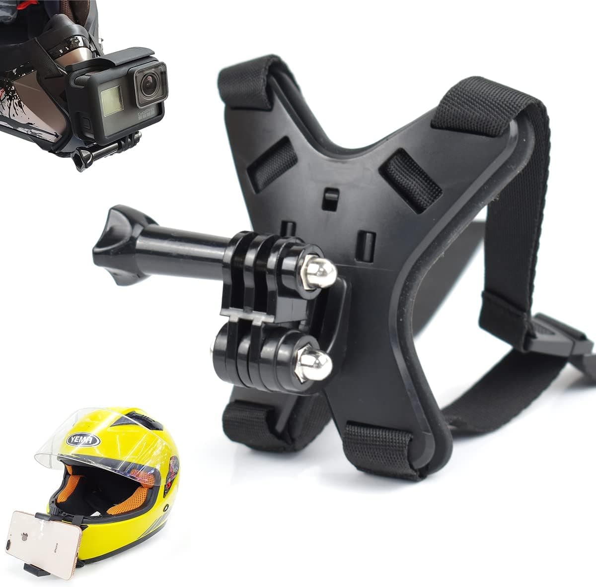 Motorcycle Helmet Chin Strap Mount for Gopro and Mobile Phone,Helmet Mount with Phone Clip for GoPro Hero 10/9/8/7/6/5,DJI Osmo Action,Insta360 ONE R,Action Camera and Smartphone