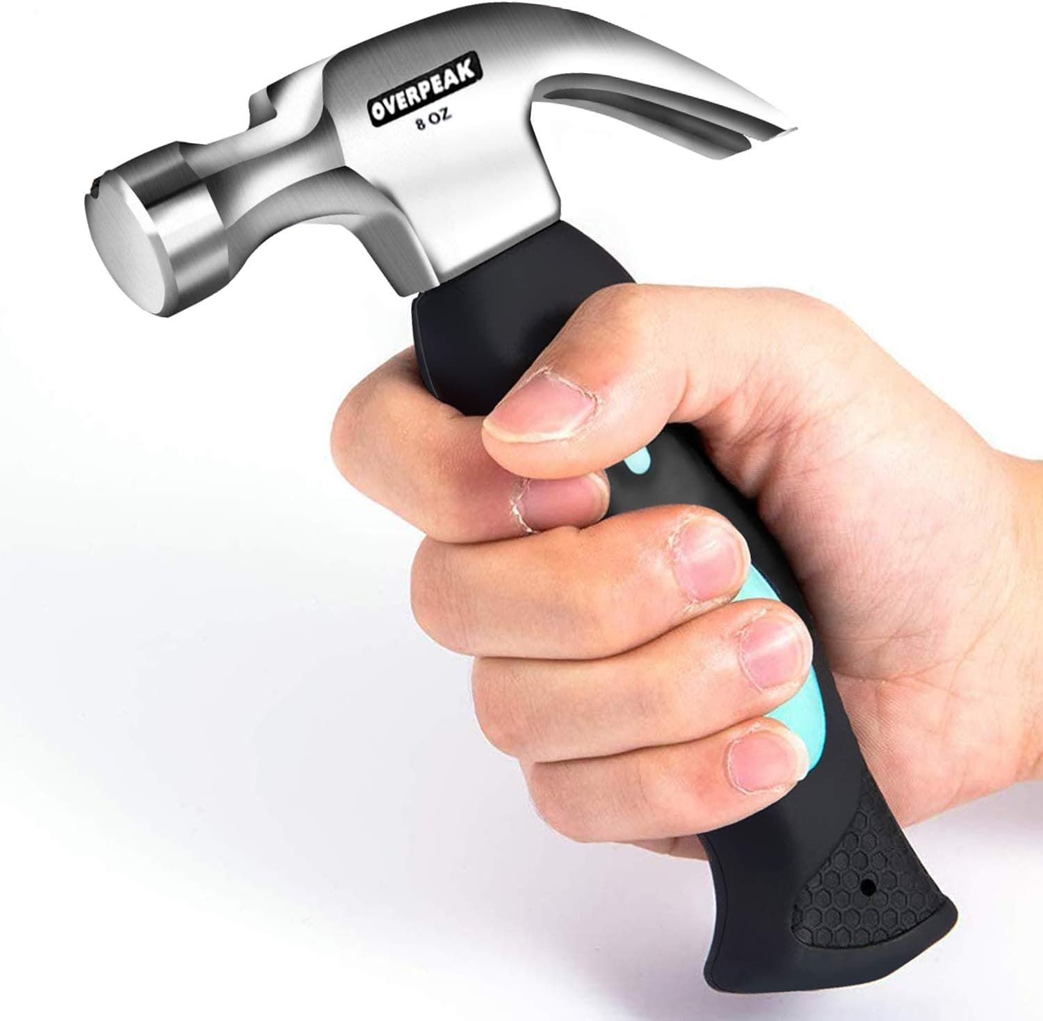 Overpeak 8 Ounce Claw Hammer with Soft Rubber Handle Mini Stubby Hammers, Comfortable Soft Handle and Bright Fine Polished Head