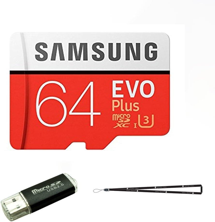 64GB Samsung Micro Plus SD XC Class 10 UHS-3 Memory Card for Samsung Galaxy Note 8, S8 Active, J7 Max, J3 Prime E5 A3 V E7 A5 Edge 4 S Duos 3 Cell Phones with SD/TF USB Card Reader & Wisla (TM)Lanyard