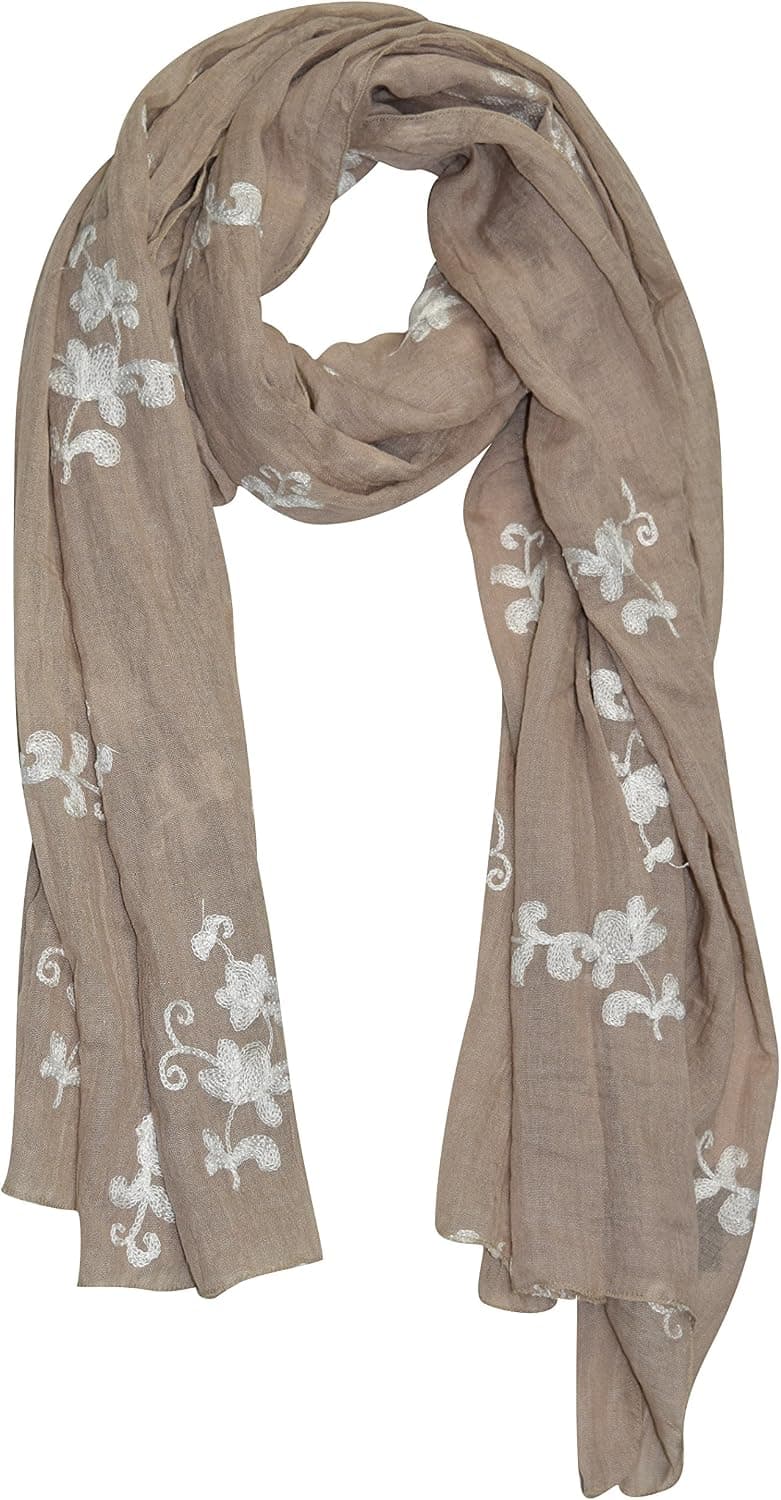 Peach Couture Sheer Soft Cloth Floral Embroidered Flower Summer Shawl Scarf Wrap