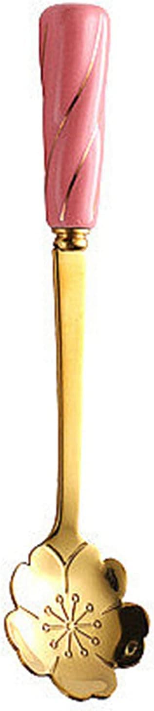 Pink Spoon Cherry Blossoms Flower Spoon Sakura Spoon Sugar Spoon for Coffee, Stirring, Cake, Tea spoon, Dessert, Ice Cream Spoon, Stainless Steel Ceramic Handle (Pink)