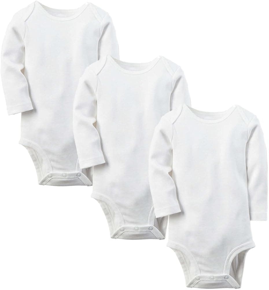 Enfants Chéris Unisex Baby 3 Pack Long Sleeve Bodysuit Cotton Onesies, (White, 3M)