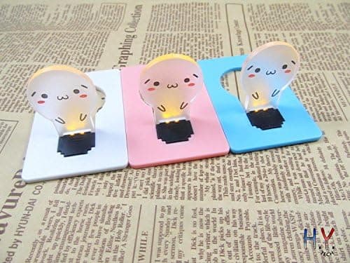 H.Y. TECH Portable Mini LED Pocket Credit Card Wallet Light Bulb (Super Cute Cartoon Face) (Pink)