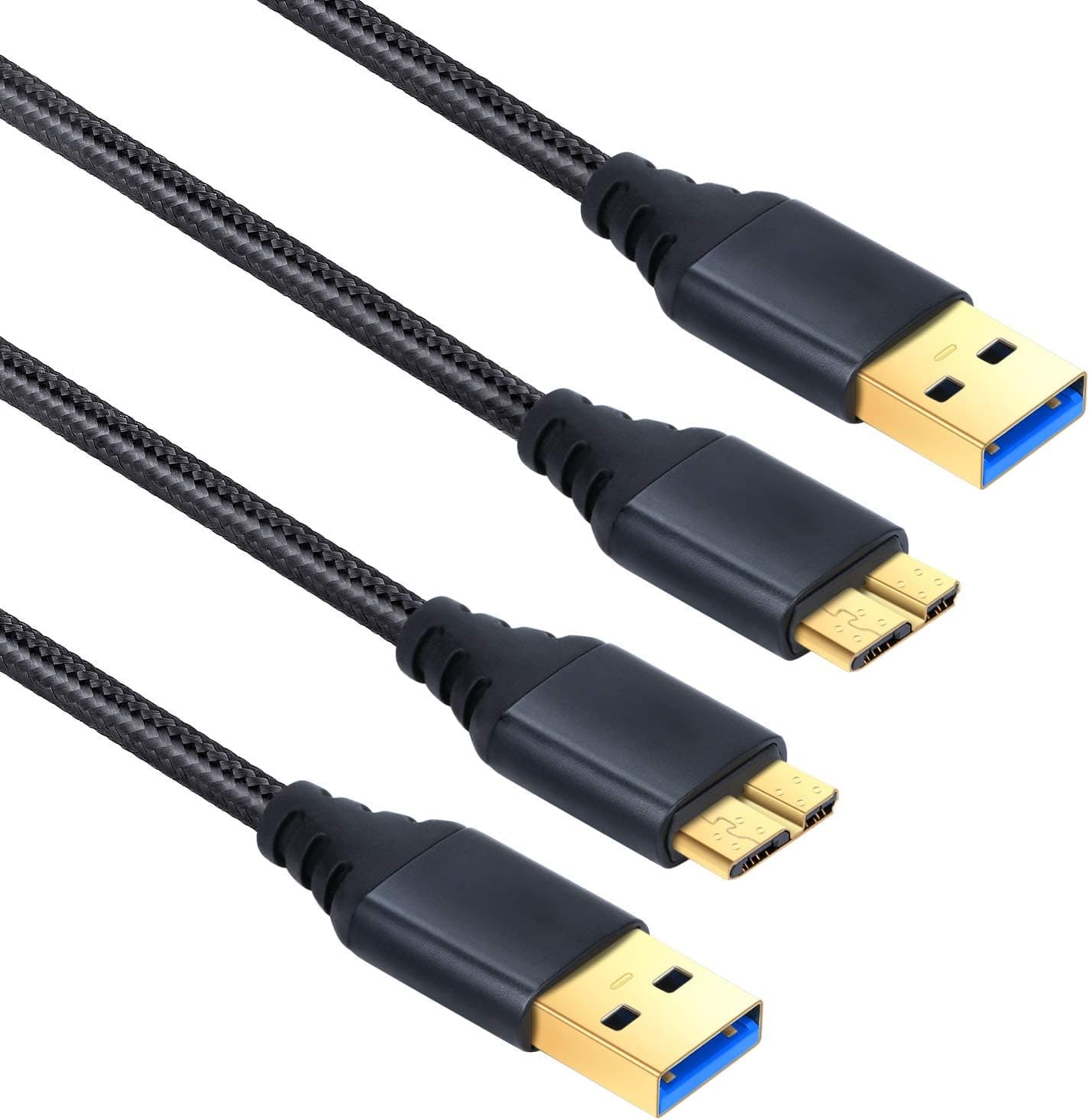USB 3.0 Micro B Cable, Besgoods 2-Pack 6FT Braided USB 3.0 Cable Type A to Micro B Fast Data Charger Cable Compatible for Samsung Galaxy s5, Note Pro 12.2, Hard Drive, Camera - Black
