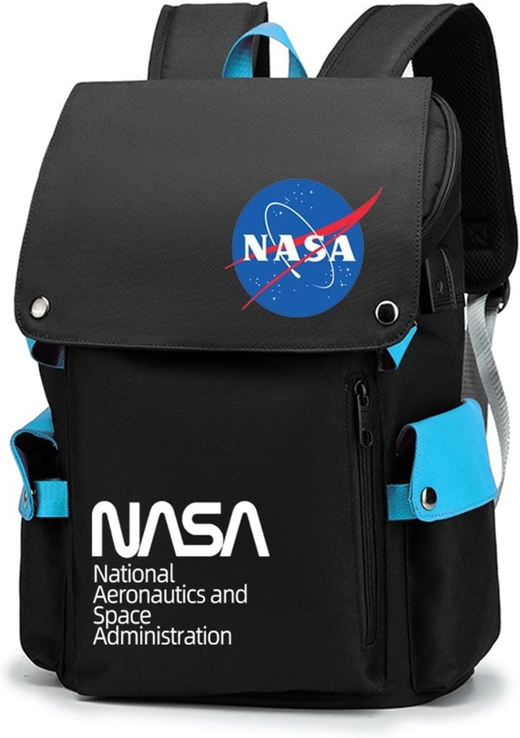 MOUNSHET NASA backpack logo astronaut USB charging + headphone hole casual bag unisex travel bag large capacity laptop bag (blue,18.9? X13.4?X 8.37")