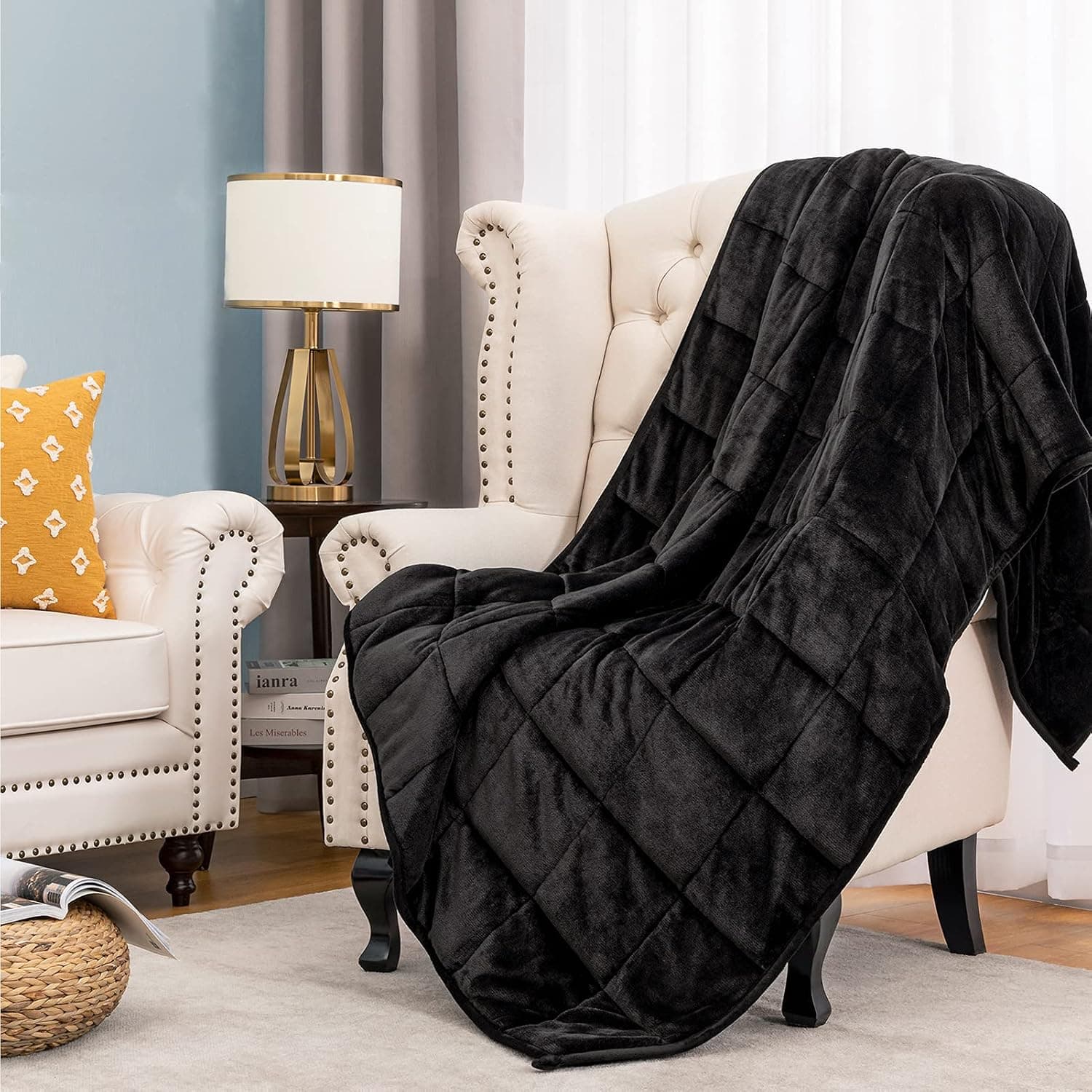 joybest Microfiber Flannel Fuzzy Weighted Blanket Oeko-Tex Certified Soft Fleece 20 Pounds 60x80 Inches Queen Size Bed Weighted Blanket with Premium Glass Beads for Adults