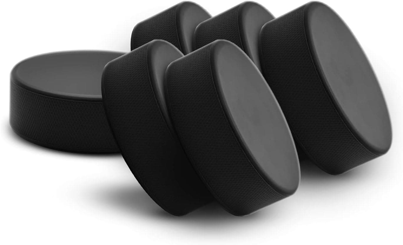 EAGLES 6 Pack - Ice Hockey Pucks | High Grade Pucks - Official Regulation Weight & Size for Practice & Classic Training - 6oz Diameter 3" Thickness 1" Black Hockey Puck | Roller Hockey (A)