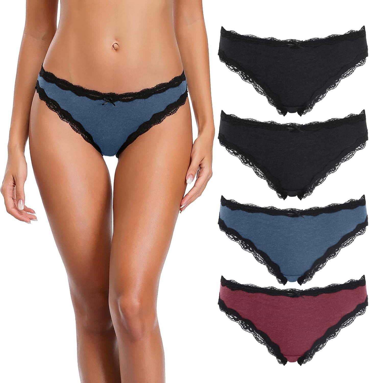 ATTRACO Women's Underwear Cotton Soft Lace Trim Panties Briefs 4 Pack
